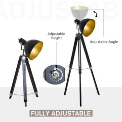 HOMCOM Retro Tripod Floor Lamp Height Adjustable Studio Dome Shade Light Wooden Legs-Black/Gold 14 HOMCOM Retro Tripod Floor Lamp Height Adjustable Studio Dome Shade Light Wooden Legs-Black/Gold -Home Furnishing Serie Shop 1646325080 61530700