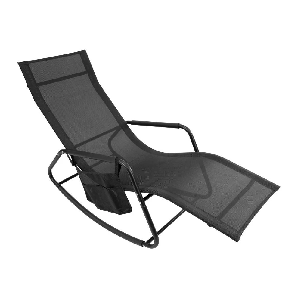 GardenKraft Outdoor Rocking Sun Lounger Relaxer - Black 1 GardenKraft Outdoor Rocking Sun Lounger Relaxer - Black