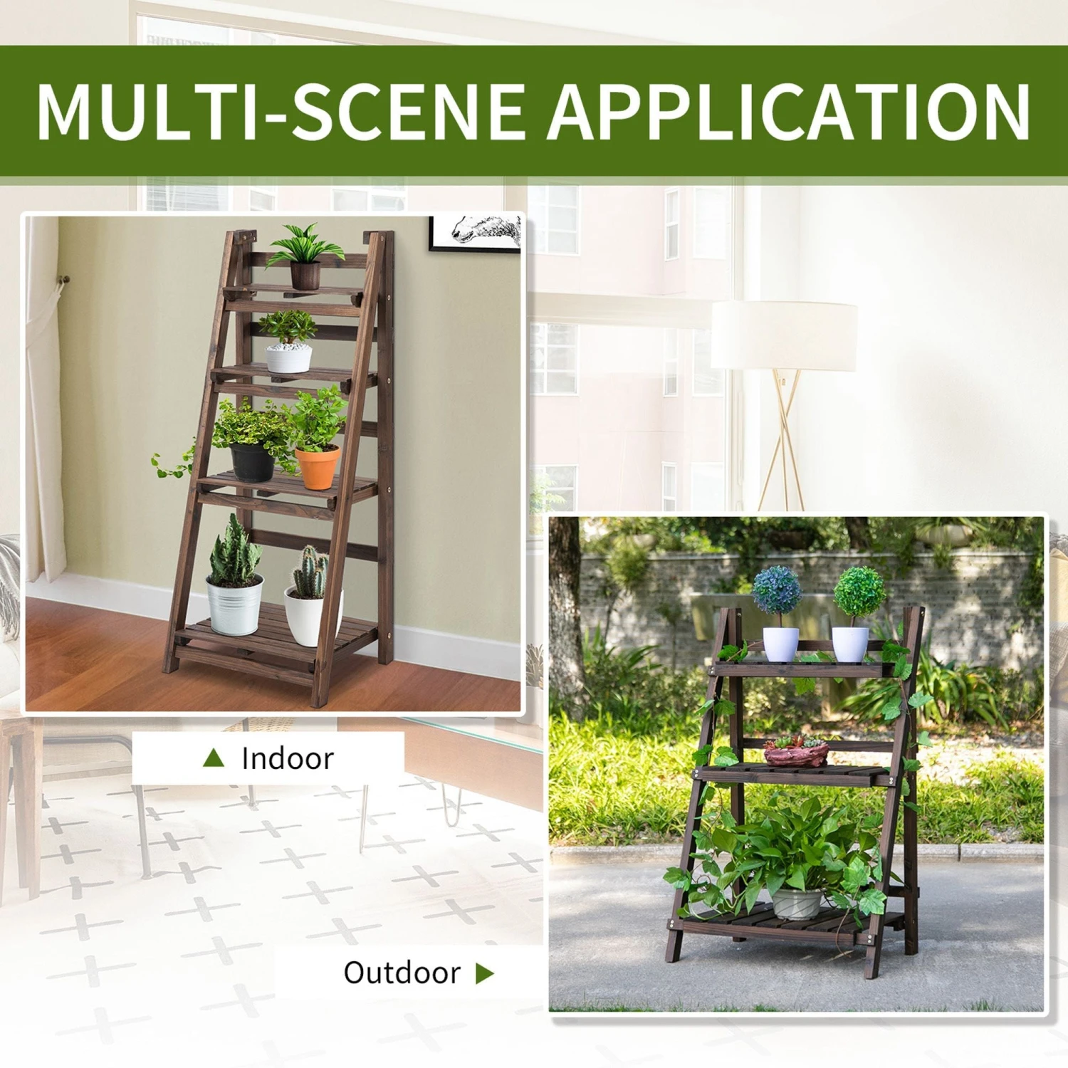 Outsunny 4-Tier Wooden Plant Shelf Foldable Flower Pots Holder Stand 7 Outsunny 4-Tier Wooden Plant Shelf Foldable Flower Pots Holder Stand - Image 7