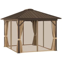 Outsunny Hardtop Gazebo With Curtains 3.6 X 3m - Brown -Home Furnishing Serie Shop 1aXd4d18141203190 jpg