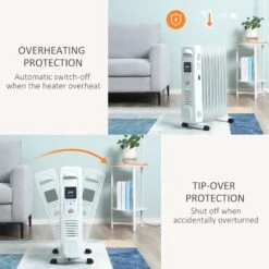 HOMCOM 2180W Oil Filled Radiator, 9 Fin Portable Heater W/ Timer Remote Control White Safety Cut-Off And Remote Control White Radiator Settings -Home Furnishing Serie Shop 1ceabd388e519b1f5f6847ccb41bef71