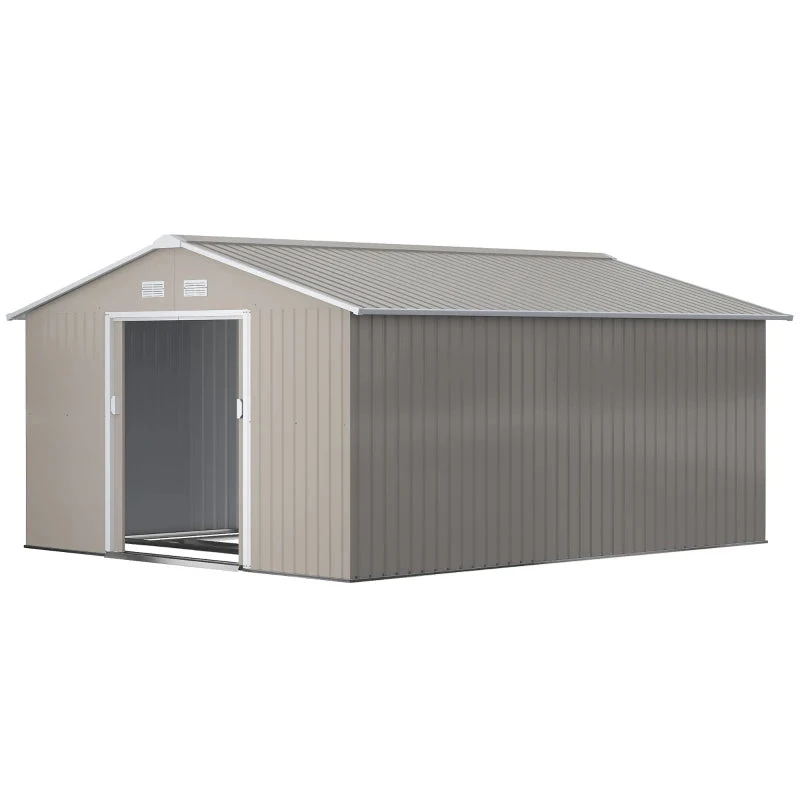 Outsunny Metal Shed 13 X 11ft - Light Grey 11 Outsunny Metal Shed 13 X 11ft - Light Grey - Image 11