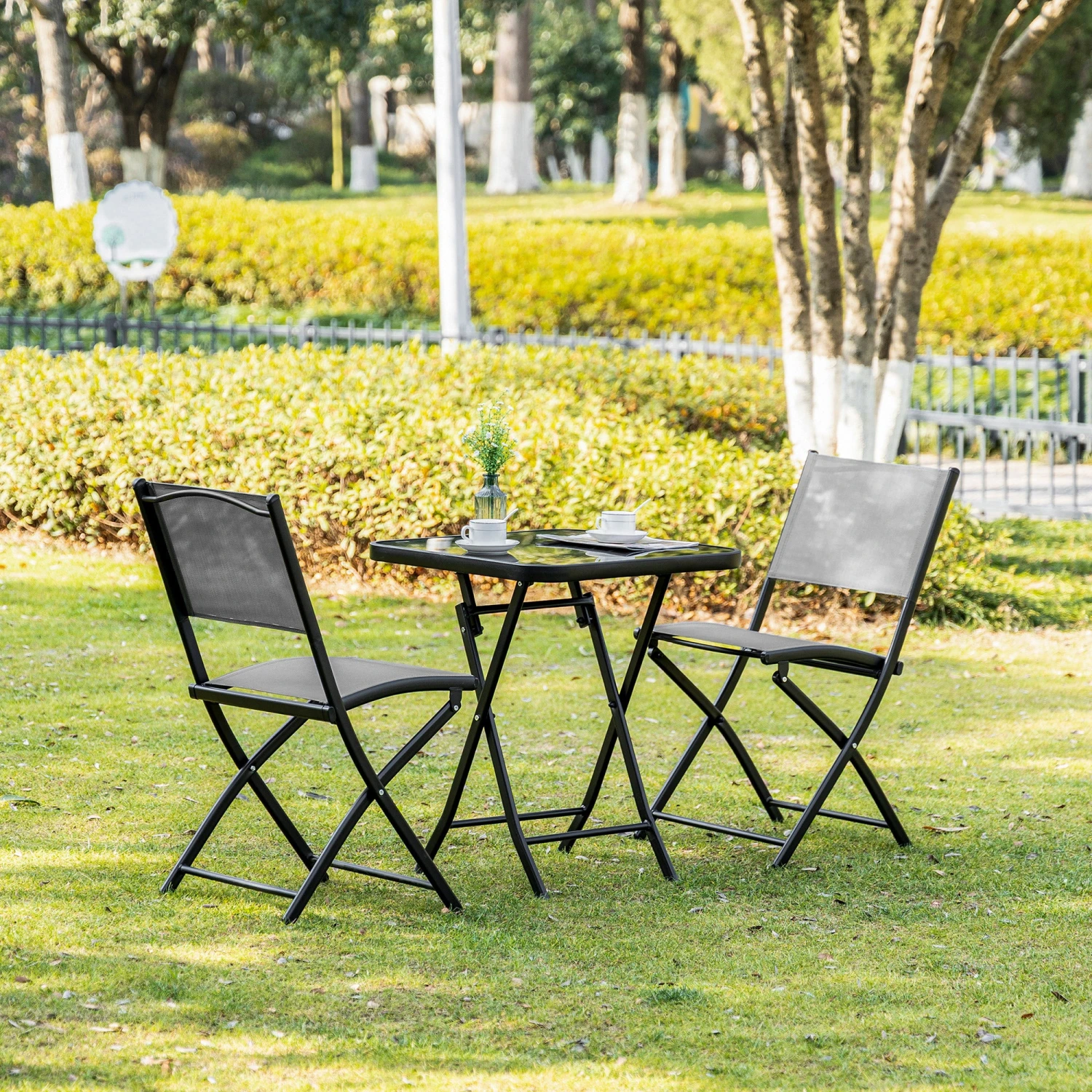 Outsunny 3 Piece Patio Dining Set - Black 2 Outsunny 3 Piece Patio Dining Set - Black - Image 2