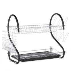 Lewis's 2 Tier Dish Drainer For Kitchen Sink - Black