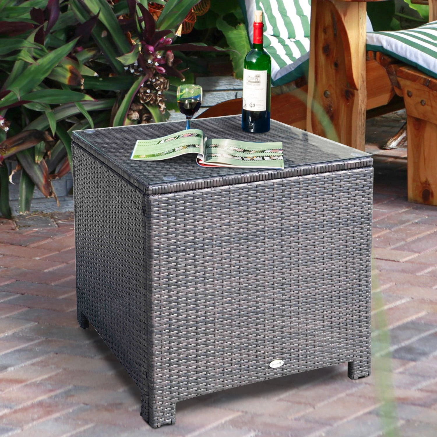 Outsunny Rattan Garden Side Table - Brown 4 Outsunny Rattan Garden Side Table - Brown - Image 4