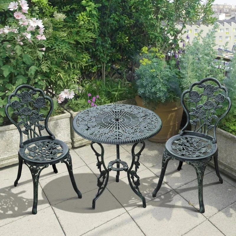 Outsunny Bistro Set Cast Aluminium - Green 2 Outsunny Bistro Set Cast Aluminium - Green - Image 2