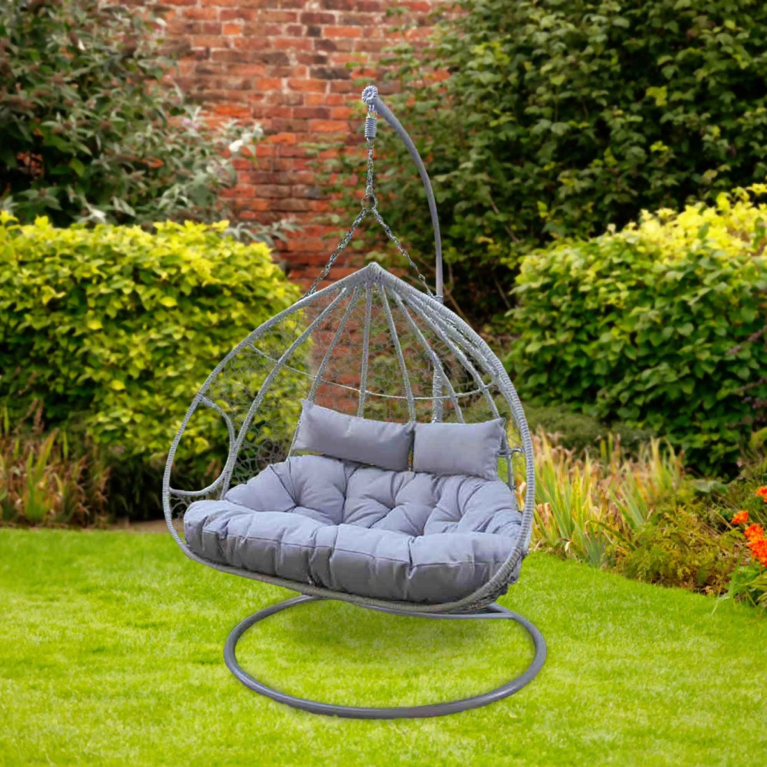 Silver & Stone Ariana Hanging Cocoon Rattan Double Egg Chairs - Grey 1 Silver & Stone Ariana Hanging Cocoon Rattan Double Egg Chairs - Grey