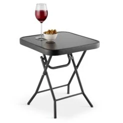 Silver & Stone Folding Glass Side Table 40 X 40 X 46cm - Black - Indoor Or Outdoor -Home Furnishing Serie Shop 3232804 IMAGE1