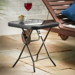 Silver & Stone Folding Glass Side Table 40 X 40 X 46cm - Black - Indoor Or Outdoor -Home Furnishing Serie Shop 3232804 IMAGE5