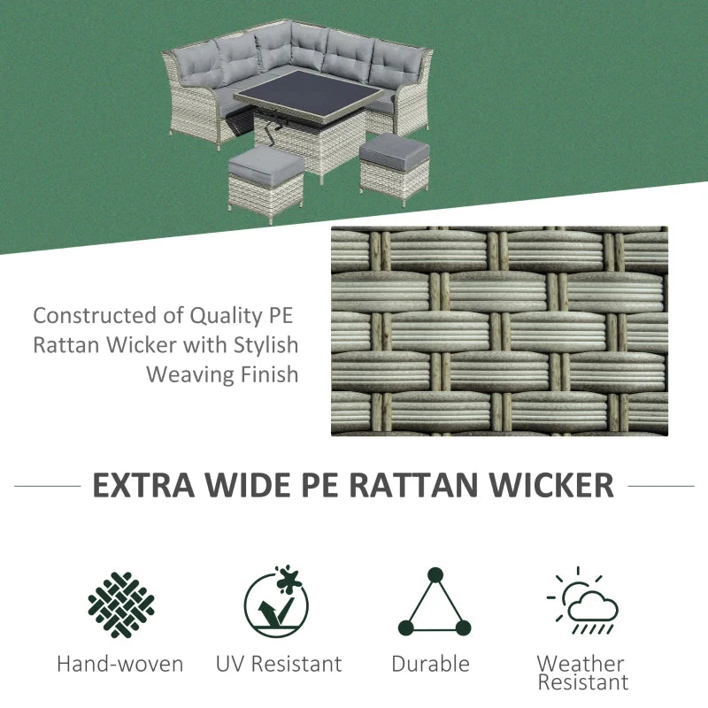 Outsunny Outdoor Wicker Sofa Furniture Set 1.2m 6 Piece - Grey 4 Outsunny Outdoor Wicker Sofa Furniture Set 1.2m 6 Piece - Grey - Image 4