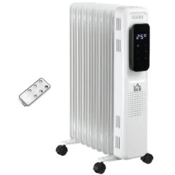 HOMCOM 2180W Oil Filled Radiator, 9 Fin Portable Heater W/ Timer Remote Control White