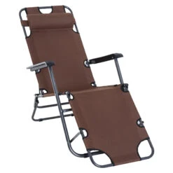 Outsunny 2 In1 Metal Frame Sun Lounger With Pillow - Brown