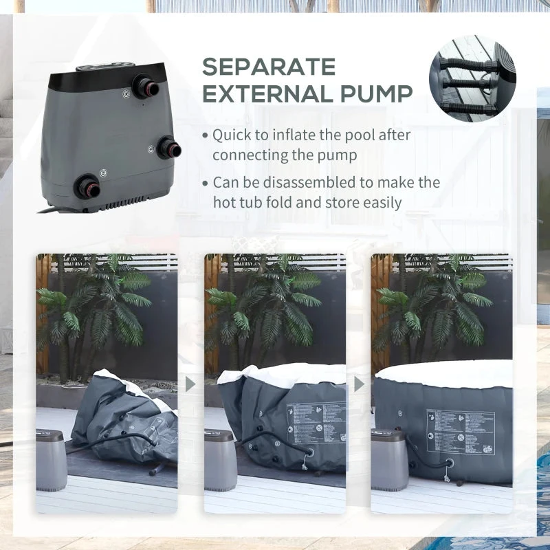 Outsunny Inflatable Hot Tub Spa Round With Cover For 4 People 180cm - Dark Blue 6 Outsunny Inflatable Hot Tub Spa Round With Cover For 4 People 180cm - Dark Blue - Image 6