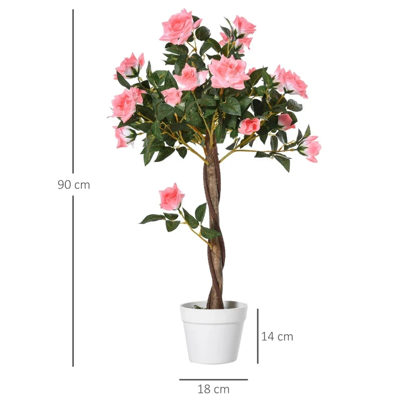Outsunny Artificial Rose Tree And Planter For Indoor & Outdoor Use - Pink And Green 2 Outsunny Artificial Rose Tree And Planter For Indoor & Outdoor Use - Pink And Green - Image 2