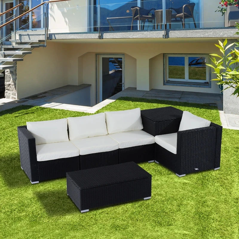 Outsunny Rattan Corner Sofa Set - Black 2 Outsunny Rattan Corner Sofa Set - Black - Image 2