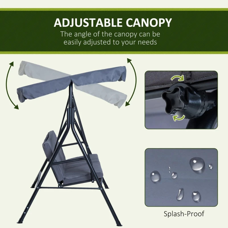 Outsunny Metal Swing Chair 3-Seater - Grey 5 Outsunny Metal Swing Chair 3-Seater - Grey - Image 5