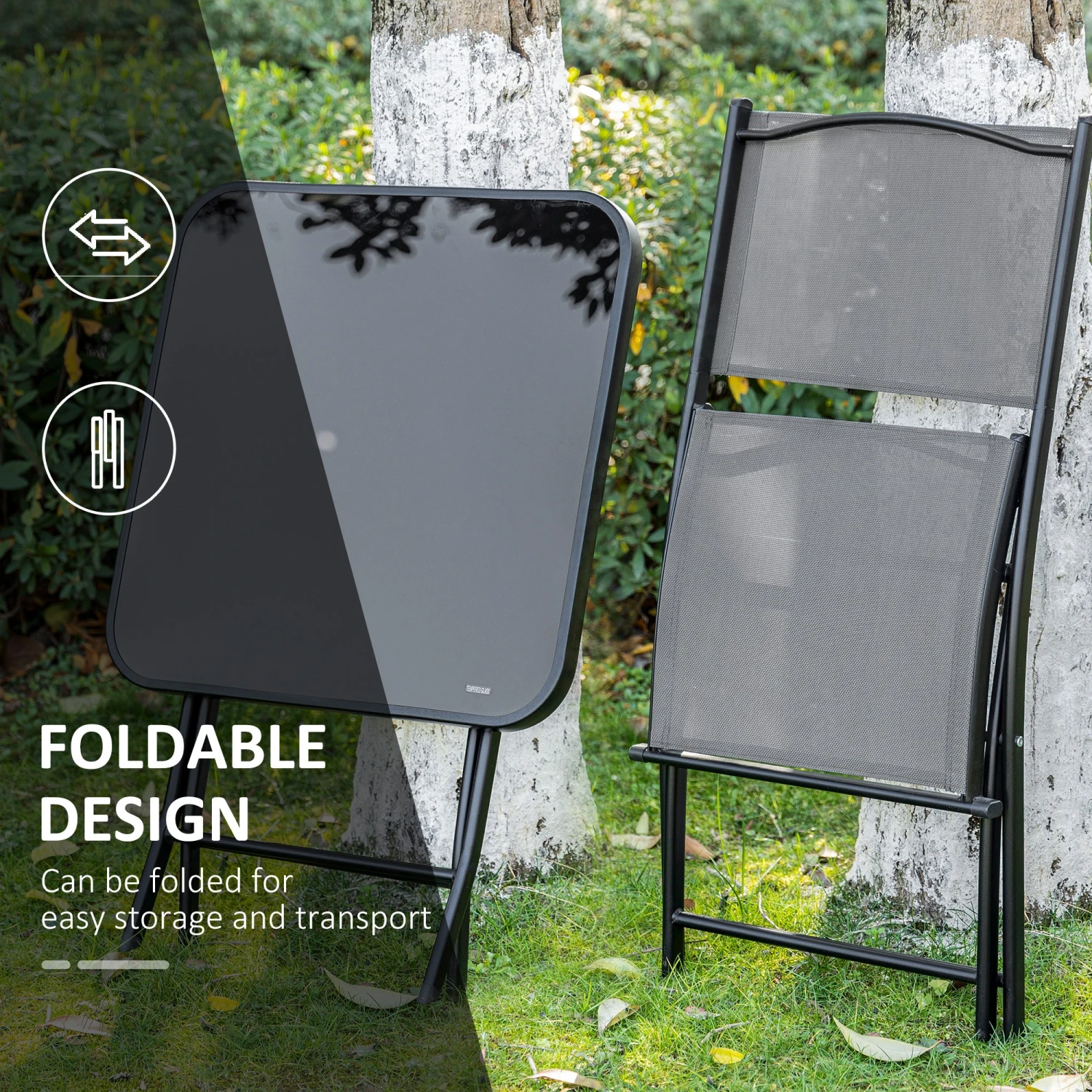 Outsunny 3 Piece Patio Dining Set - Black 4 Outsunny 3 Piece Patio Dining Set - Black - Image 4