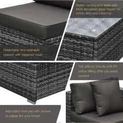 Outsunny 6 Pieces Outdoor Rattan Corner Sofa Set, Patio Aluminum Frame With All-weather Wicker Conversation Furniture W/ Coffee Table & Cushions, Mixed Grey 27 Outsunny 6 Pieces Outdoor Rattan Corner Sofa Set, Patio Aluminum Frame With All-weather Wicker Conversation Furniture W/ Coffee Table & Cushions, Mixed Grey -Home Furnishing Serie Shop 4 3 09baa2f6 3ba3 4538 815f 22809c65ada8