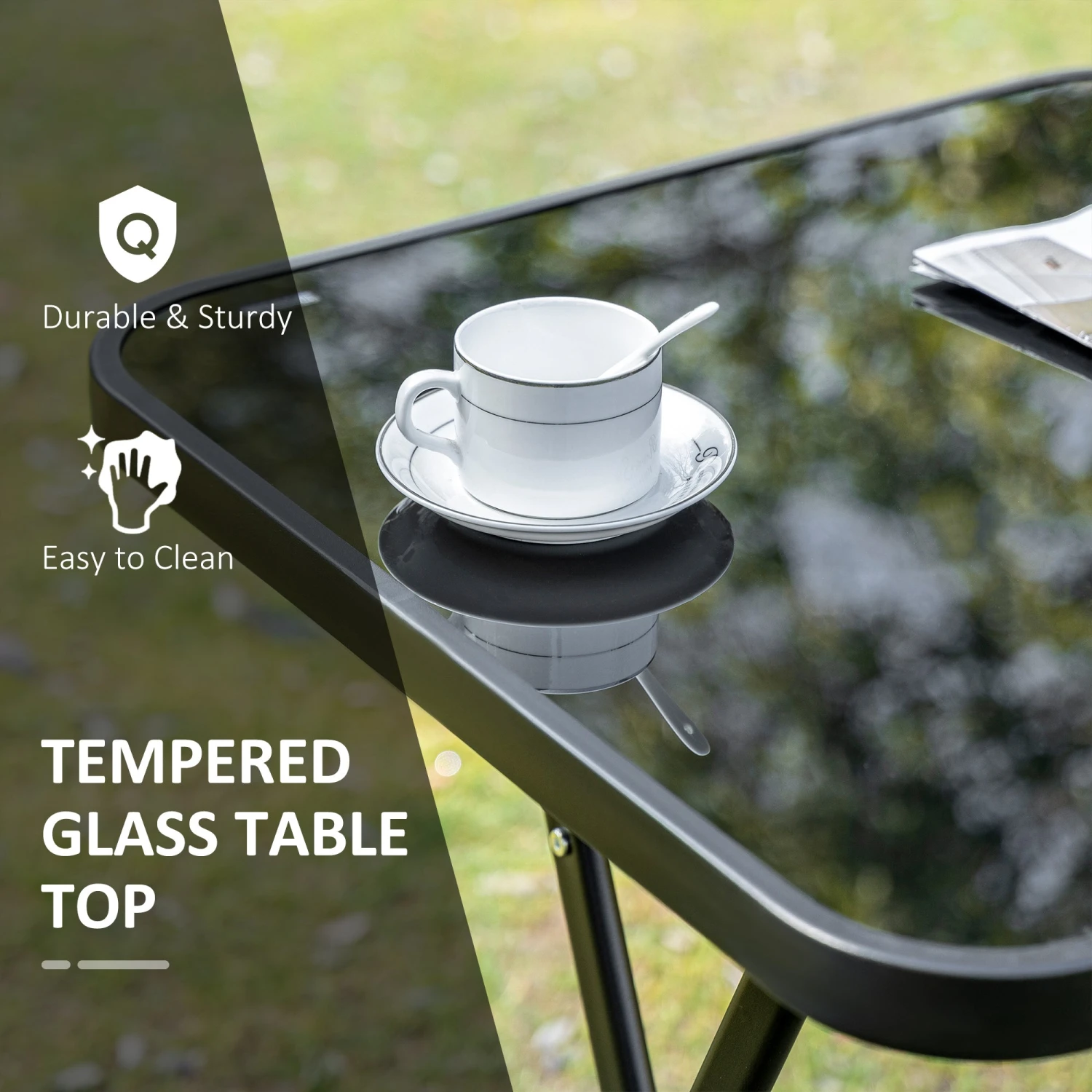 Outsunny 3 Piece Patio Dining Set - Black 6 Outsunny 3 Piece Patio Dining Set - Black - Image 6