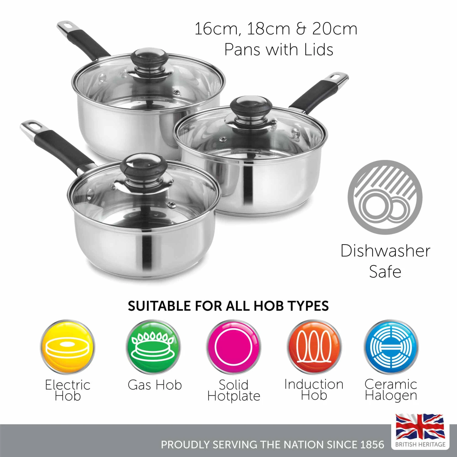 Lewis's Stainless Steel 3 Piece Pan Set With Silica Handles - Silver 2 Lewis's Stainless Steel 3 Piece Pan Set With Silica Handles - Silver - Image 2