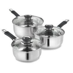 Lewis's Stainless Steel 3 Piece Pan Set With Silica Handles - Silver