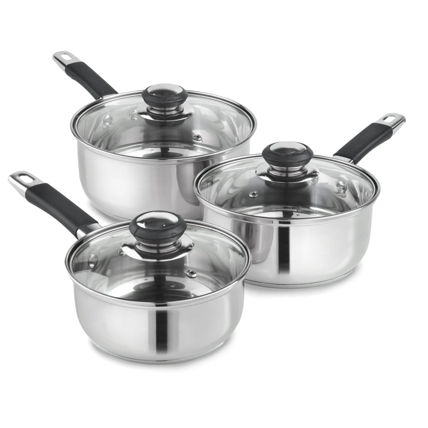 Lewis's Stainless Steel 3 Piece Pan Set With Silica Handles - Silver 1 Lewis's Stainless Steel 3 Piece Pan Set With Silica Handles - Silver