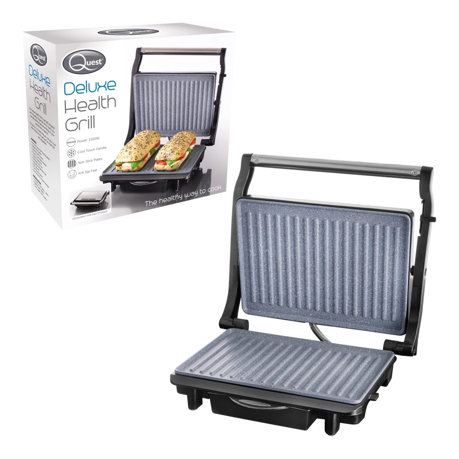Quest Deluxe Health Grill & Panini Press Marble Coated - Silver 7 Quest Deluxe Health Grill & Panini Press Marble Coated - Silver - Image 7