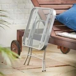 Silver & Stone Folding Side Table With Glass Top 40cm X 40cm X 46cm -Home Furnishing Serie Shop 4356318 IMAGE6