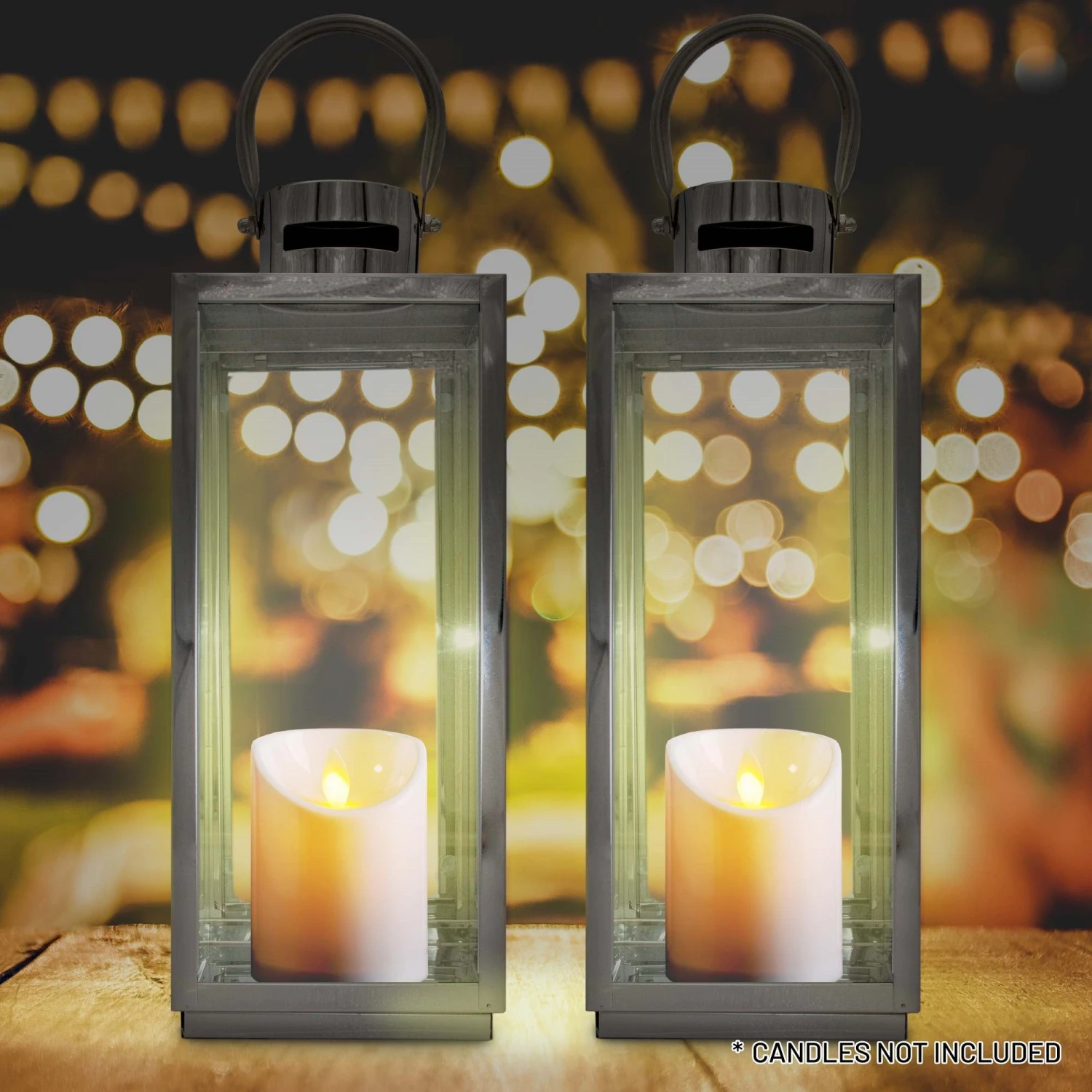 Lewis's Rectangular Lanterns Candle Holders Set Of 2 - 17x16x41cm 2 Lewis's Rectangular Lanterns Candle Holders Set Of 2 - 17x16x41cm - Image 2