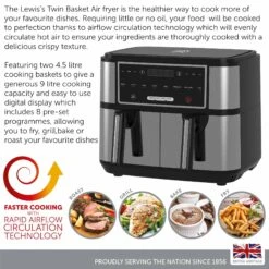 Lewis's Air Fryer With Dual Twin Basket 9L - 2 X 4.5l Drawers 8 Lewis's Air Fryer With Dual Twin Basket 9L - 2 X 4.5l Drawers -Home Furnishing Serie Shop 4778134 LEWIS S TWIN BASKET AIRFRYER 2