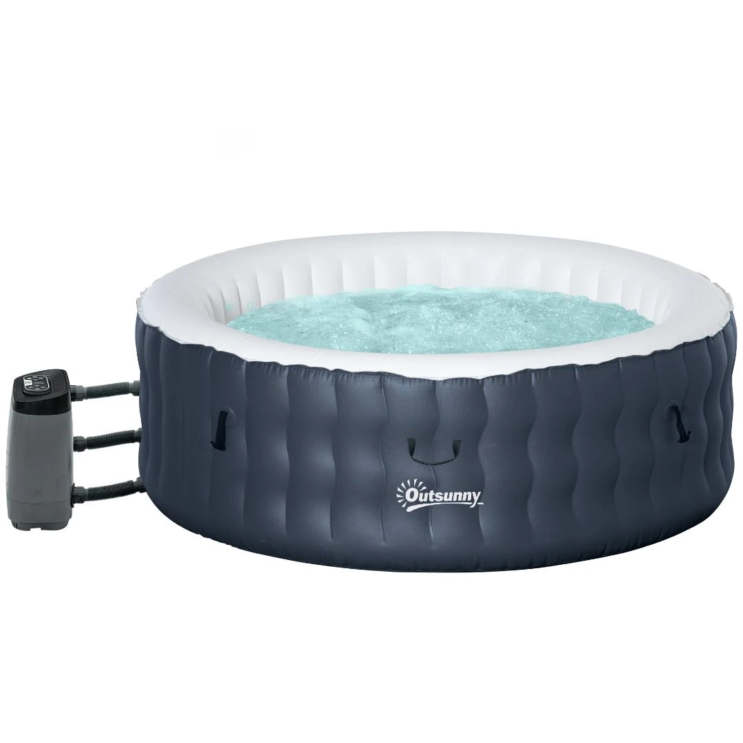 Outsunny Inflatable Hot Tub Spa Round With Cover For 4 People 180cm - Dark Blue 1 Outsunny Inflatable Hot Tub Spa Round With Cover For 4 People 180cm - Dark Blue
