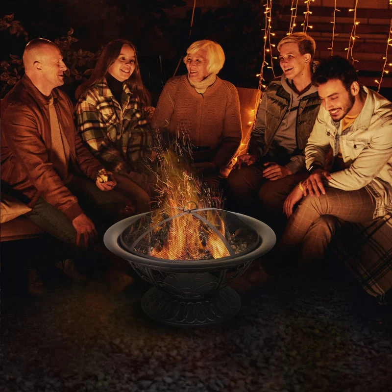 Outsunny Steel Lift-Top Screen Firepit Black 2 Outsunny Steel Lift-Top Screen Firepit Black - Image 2