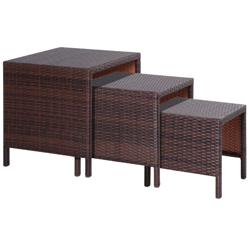 Outsunny Rattan Side Table Set- Brown 1 Outsunny Rattan Side Table Set- Brown