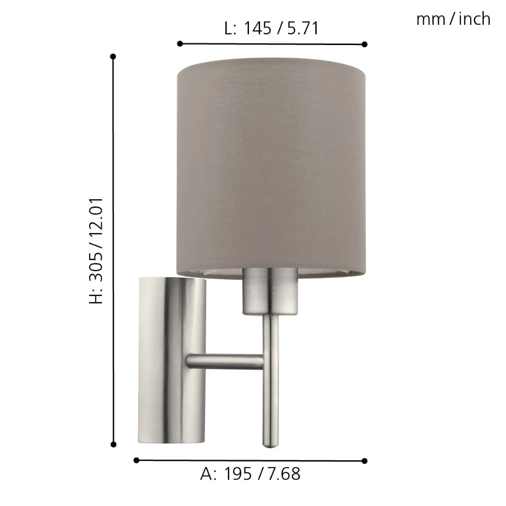 EGLO Pasteri Wall Light With Switch - Nickel & Taupe 4 EGLO Pasteri Wall Light With Switch - Nickel & Taupe - Image 4