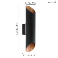 EGLO Agolada Exterior Wall Light Up And Down 2 Light - Black & Copper -Home Furnishing Serie Shop 5046744 EGLO Agolada Exterior Wall Light Up and Down 2 Light Black Copper 3