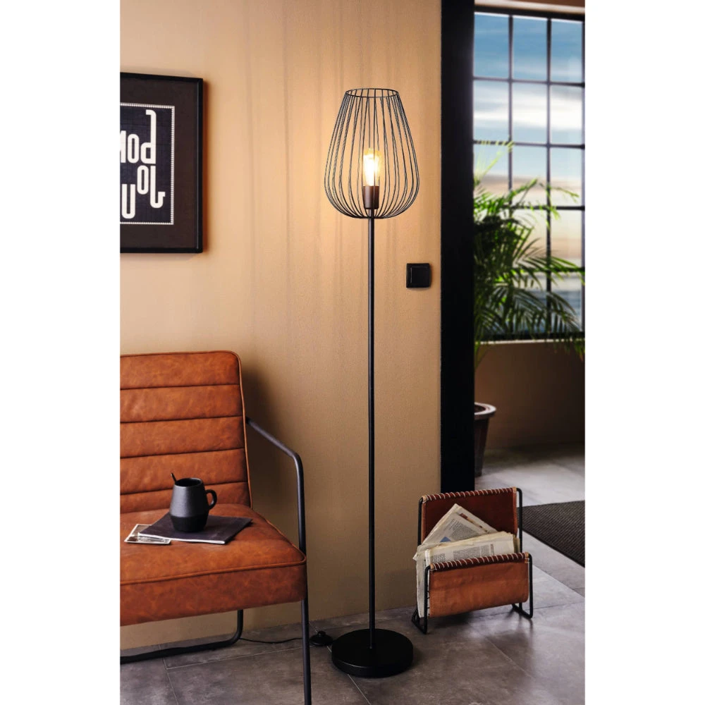 EGLO Newtown Vintage Caged Floor Lamp - Black 2 EGLO Newtown Vintage Caged Floor Lamp - Black - Image 2