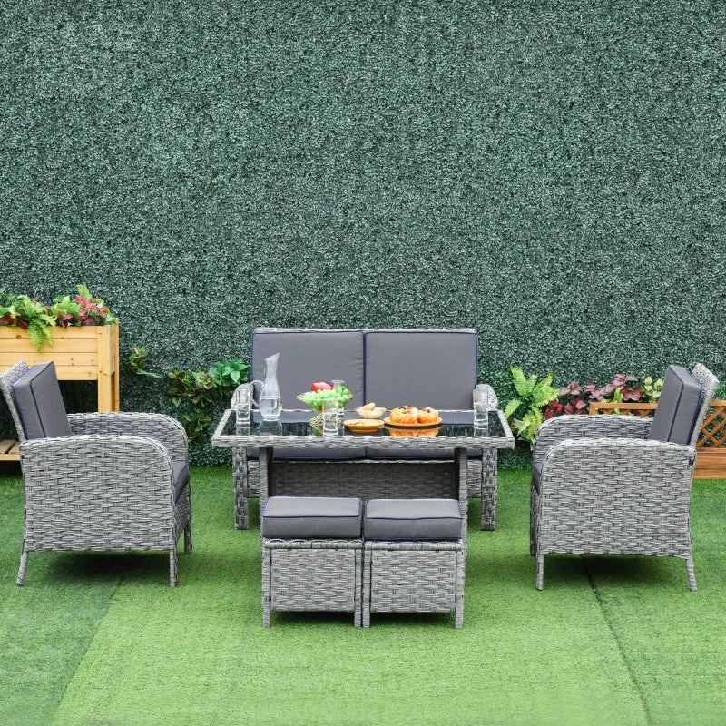 Outsunny Rattan Dining Furniture Set 6 Seater- Grey 2 Outsunny Rattan Dining Furniture Set 6 Seater- Grey - Image 2