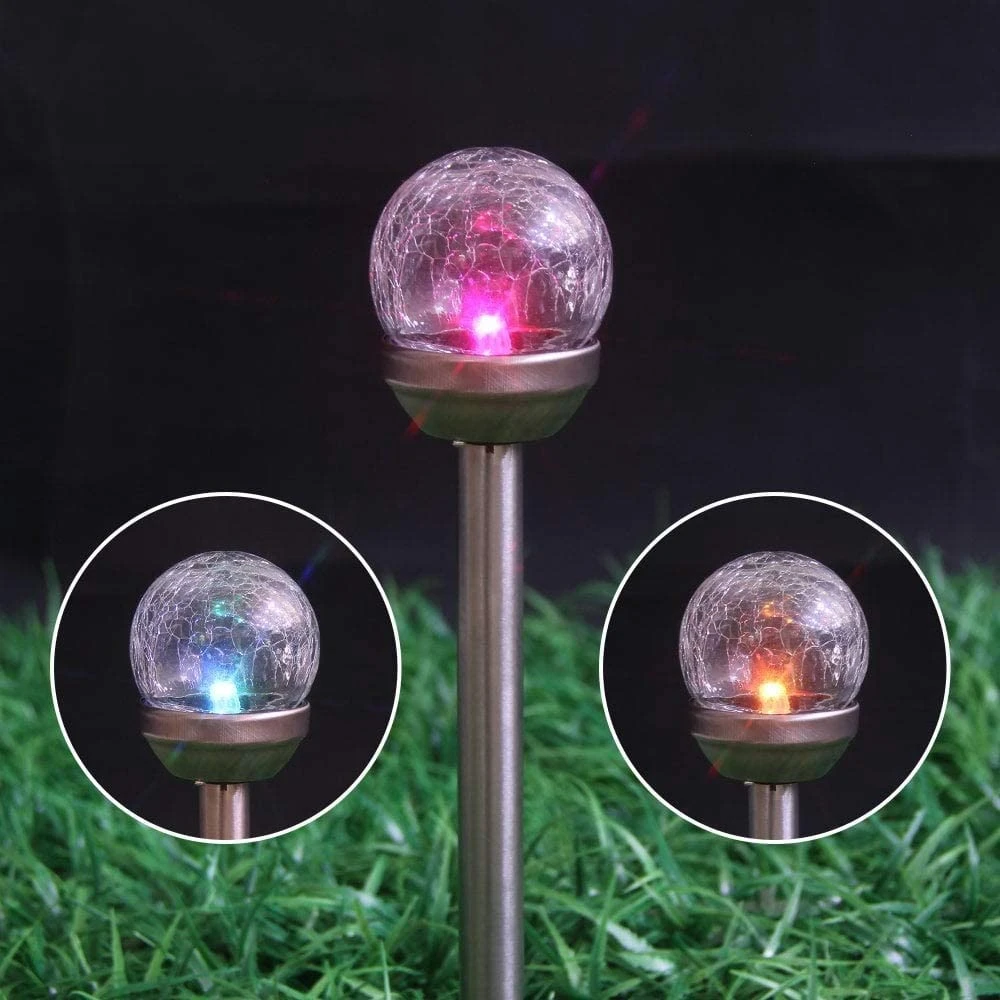 Silver & Stone Solar Powered Crackle Ball Stakes Pack Of 6 Colour Changing 2 Silver & Stone Solar Powered Crackle Ball Stakes Pack Of 6 Colour Changing - Image 2