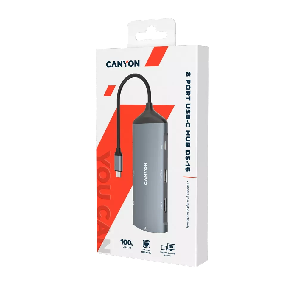 Canyon 8 Port USB-C Hub - Dark Grey 2 Canyon 8 Port USB-C Hub - Dark Grey - Image 2
