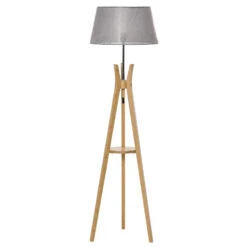 HOMCOM Tripod Floor Lamp With Shade 156cm - Wood & Grey