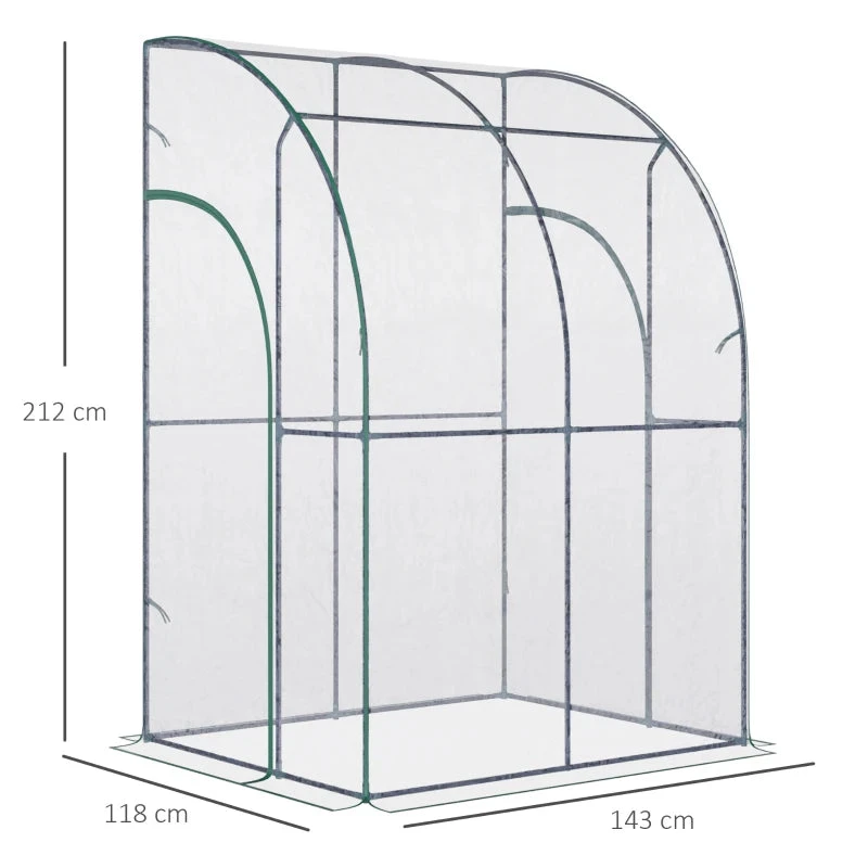 Outsunny Greenhouse Lean To 143x118x212 Cm - Clear 3 Outsunny Greenhouse Lean To 143x118x212 Cm - Clear - Image 3