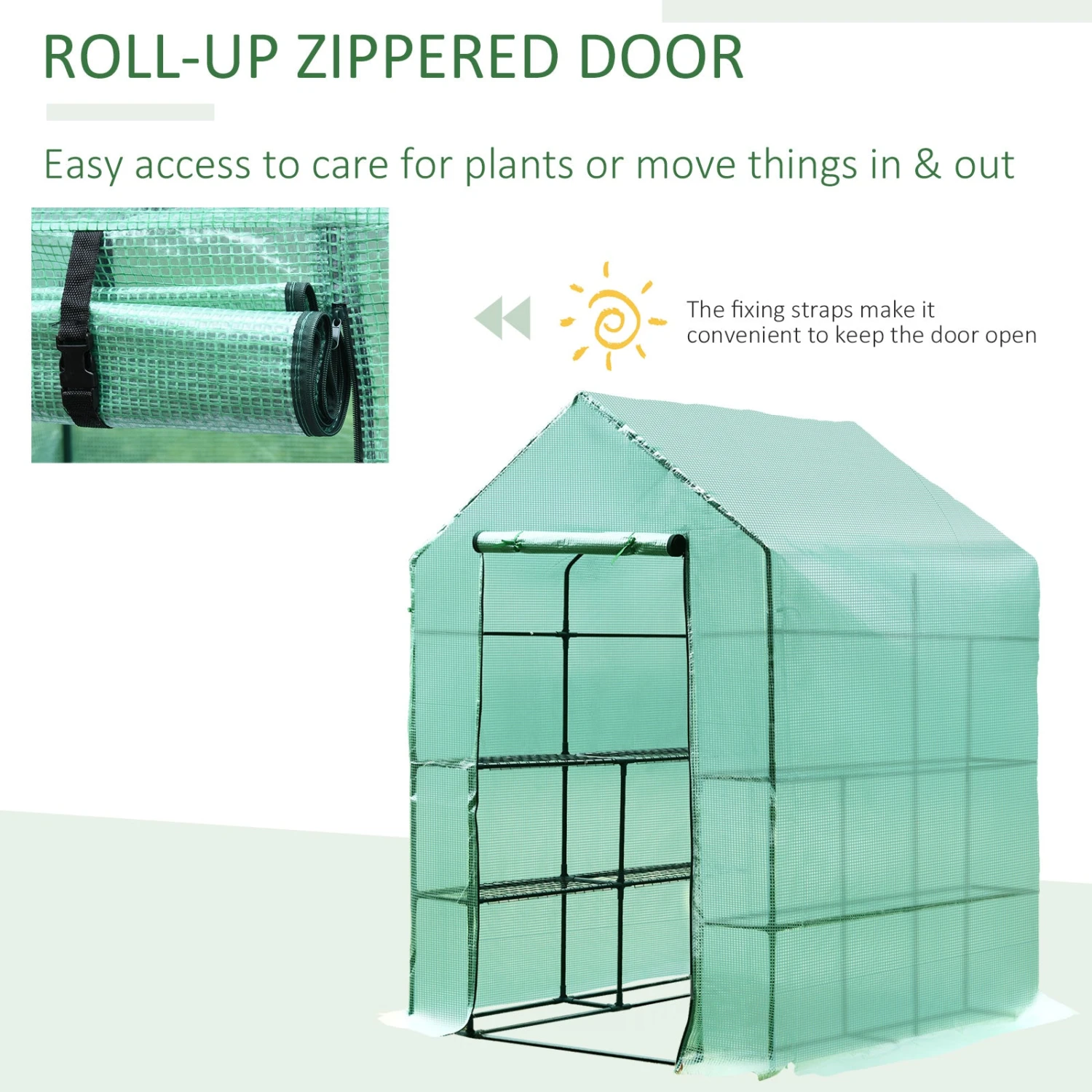 Outsunny 143x143x195 Cm Walk In Greenhouse With Shelves-Dark Green 7 Outsunny 143x143x195 Cm Walk In Greenhouse With Shelves-Dark Green - Image 7