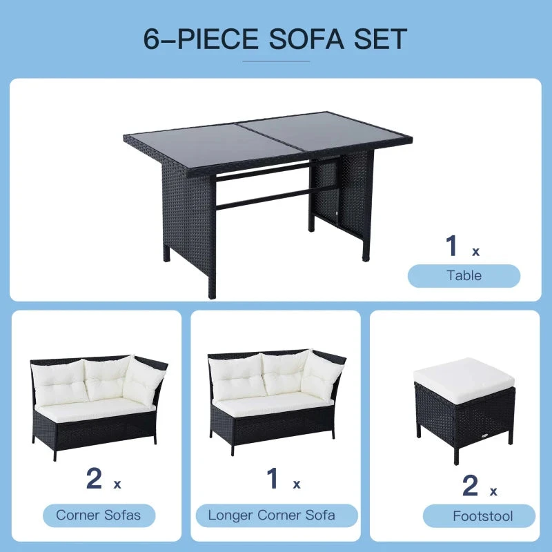 Outsunny Rattan Corner Sofa Set With Table And Footstools - Black 6 Outsunny Rattan Corner Sofa Set With Table And Footstools - Black - Image 6