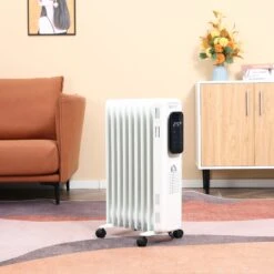 HOMCOM 2180W Oil Filled Radiator, 9 Fin Portable Heater W/ Timer Remote Control White -Home Furnishing Serie Shop 6a87f570ad075c26f6825c6c63d91d9a