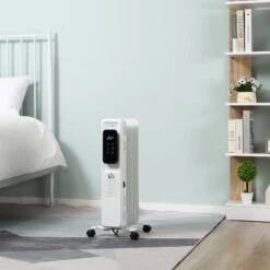 HOMCOM 1630W Oil Filled Radiator, 7 Fin Portable Heater W/ Timer Remote Control White -Home Furnishing Serie Shop 7280c616194468e1020806e3330470ba