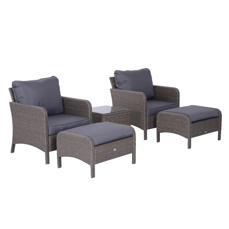 Outsunny Rattan 2 Seater Set With Footstools And Side Table - Dark Grey 12 Outsunny Rattan 2 Seater Set With Footstools And Side Table - Dark Grey - Image 12