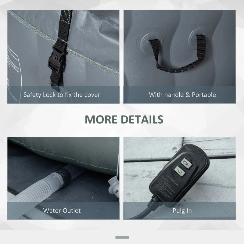 Outsunny Inflatable Hot Tub Spa Round With Cover For 4-6 People 195cm - Grey 8 Outsunny Inflatable Hot Tub Spa Round With Cover For 4-6 People 195cm - Grey - Image 8