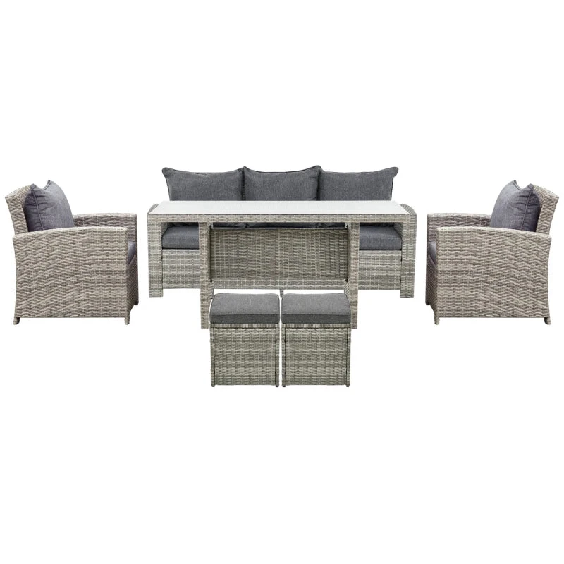 Outsunny Outdoor Rattan Sofa Dining Set 6 Piece - Light Grey 11 Outsunny Outdoor Rattan Sofa Dining Set 6 Piece - Light Grey - Image 11