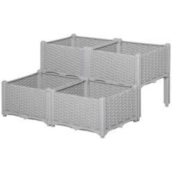 Outsunny Raised Bed Plastic Set Of 4 40x40x44cm - Grey