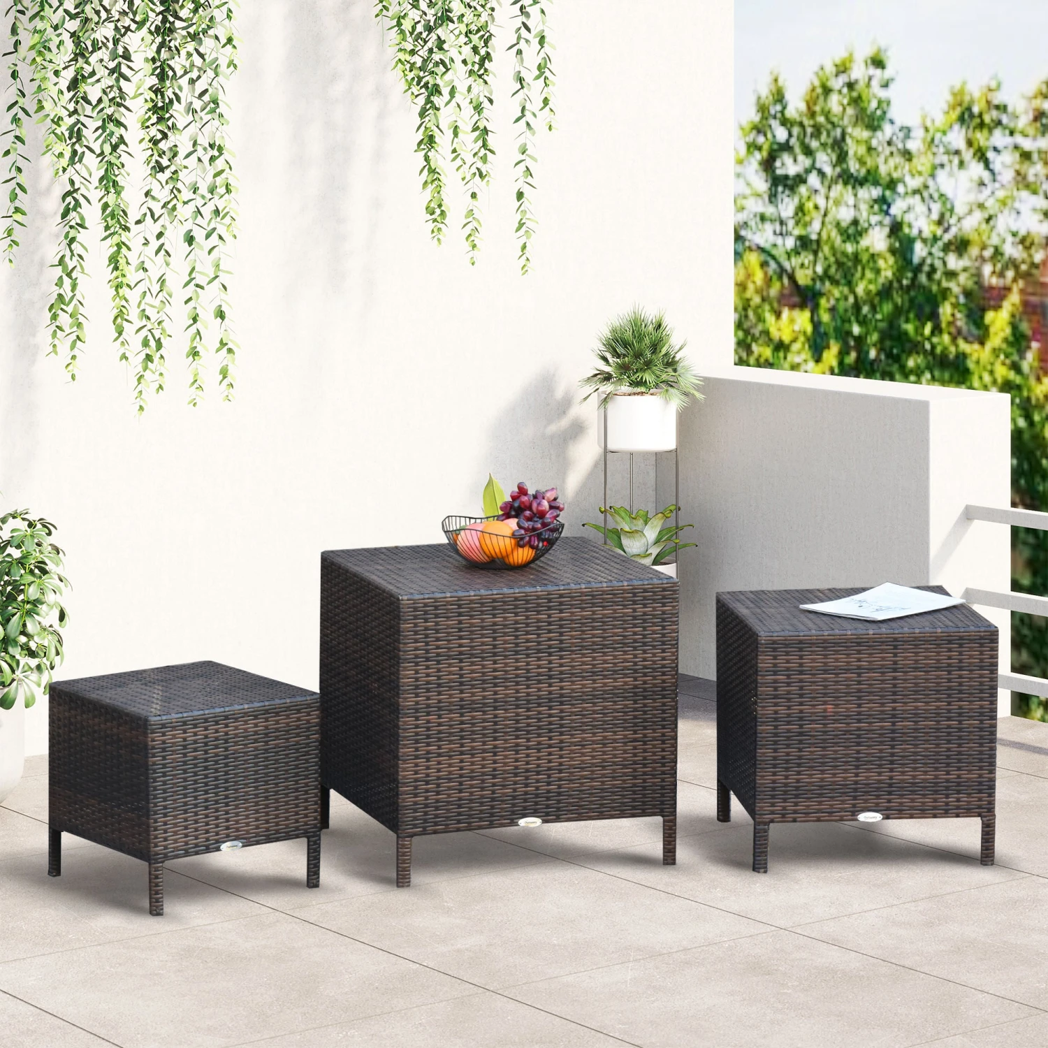 Outsunny Rattan Side Table Set- Brown 3 Outsunny Rattan Side Table Set- Brown - Image 3